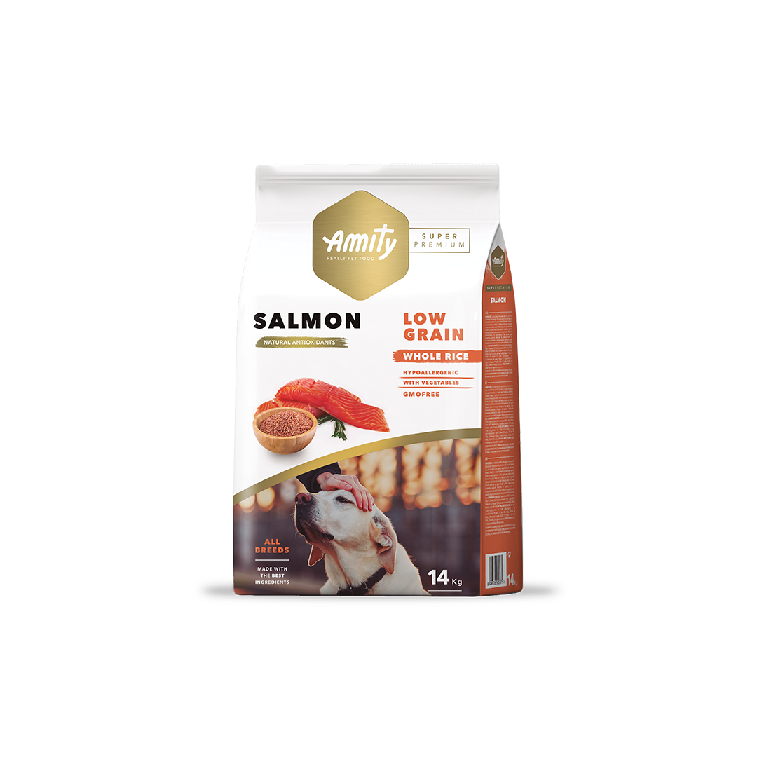 Amity Low Grain Salmon Adult 14 kg | Alimento Super Premium para Perros Adultos | Santa Fe Mascotas